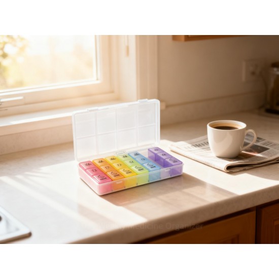 Pill Box 7 Day Weekly Medicine Organizer Daily Planner Portable Travel Container Holder for Vitamin and Supplement Moisture-Proof Compartments Case for Pocket Purse Easy to Use BPA Free (21 Grid)
