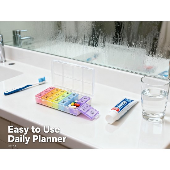 Pill Box 7 Day Weekly Medicine Organizer Daily Planner Portable Travel Container Holder for Vitamin and Supplement Moisture-Proof Compartments Case for Pocket Purse Easy to Use BPA Free (21 Grid)