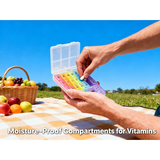 Pill Box 7 Day Weekly Medicine Organizer Daily Planner Portable Travel Container Holder for Vitamin and Supplement Moisture-Proof Compartments Case for Pocket Purse Easy to Use BPA Free (21 Grid)