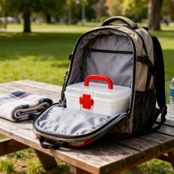 3-Compartment First Aid Box - Portable Medicine Storage with Detachable Tray & Transparent Lid