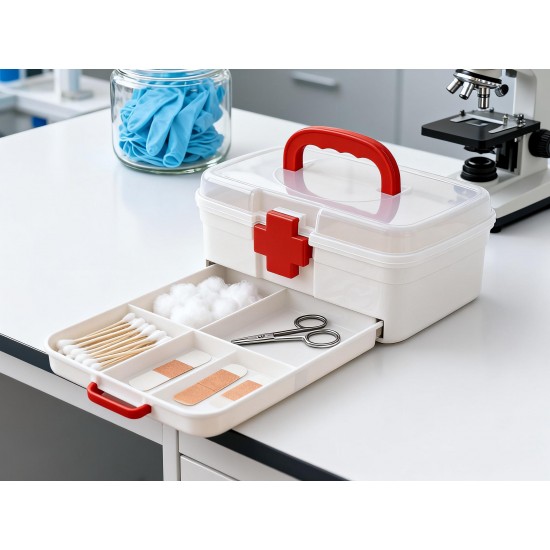 3-Compartment First Aid Box - Portable Medicine Storage with Detachable Tray & Transparent Lid