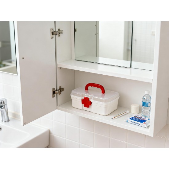 3-Compartment First Aid Box - Portable Medicine Storage with Detachable Tray & Transparent Lid