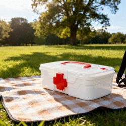 Medical Box, 1 Piece, Indoor Outdoor Medical Utility, Medicine Storage Box, Detachable Tray Medical Box Multi Purpose Regular Medicine, First Aid Box with Handle & Transparent Lid