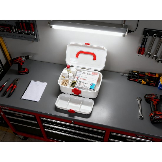 Medical Box, 1 Piece, Indoor Outdoor Medical Utility, Medicine Storage Box, Detachable Tray Medical Box Multi Purpose Regular Medicine, First Aid Box with Handle & Transparent Lid