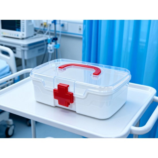 Medical Box, 1 Piece, Indoor Outdoor Medical Utility, Medicine Storage Box, Detachable Tray Medical Box Multi Purpose Regular Medicine, First Aid Box with Handle & Transparent Lid