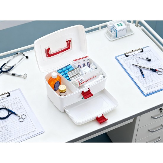 Medical Storage Box with Detachable Tray & Handle