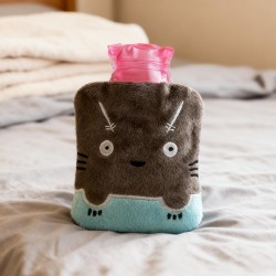 Grey Cat Print Small Hot Water Bag with Cover for Pain Relief