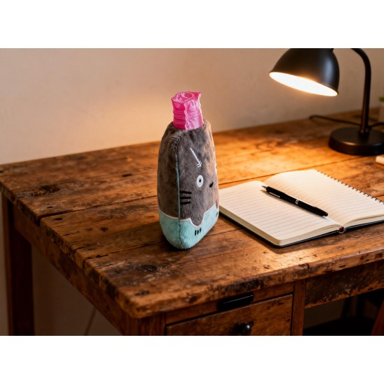 Grey Cat Print Small Hot Water Bag with Cover for Pain Relief