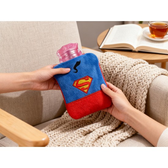 Superman Print Small Hot Water Bag with Cover for Pain Relief