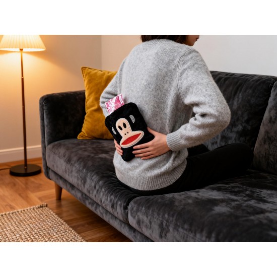 Black Small Hot Water Bag with Cover for Pain Relief