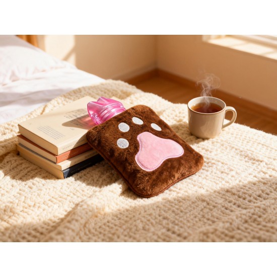 Paw Print Small Hot Water Bag with Cover for Pain Relief