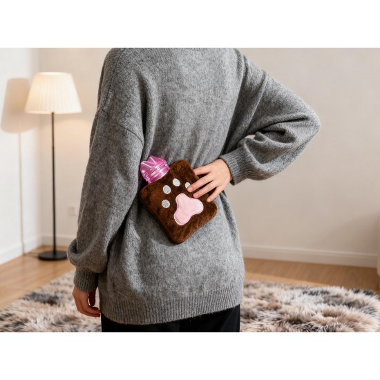 Paw Print Small Hot Water Bag with Cover for Pain Relief