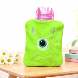 Green One-Eyed Monster Print Small Hot Water Bag with Cover for Pain Relief
