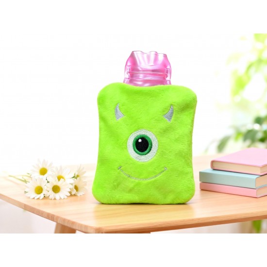 Green One-Eyed Monster Print Small Hot Water Bag with Cover for Pain Relief
