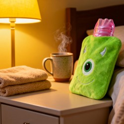 Green One-Eyed Monster Print Small Hot Water Bag with Cover for Pain Relief