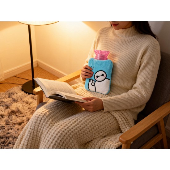 Blue Baymax Small Hot Water Bag with Cover for Pain Relief