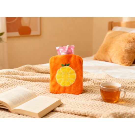 Orange small Hot Water Bag with Cover for Pain Relief, Neck, Shoulder Pain and Hand, Feet Warmer, Menstrual Cramps.