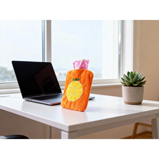 Orange small Hot Water Bag with Cover for Pain Relief, Neck, Shoulder Pain and Hand, Feet Warmer, Menstrual Cramps.