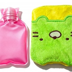 Green Kitty Hot Water Bag with Cover for Pain Relief & Warmth
