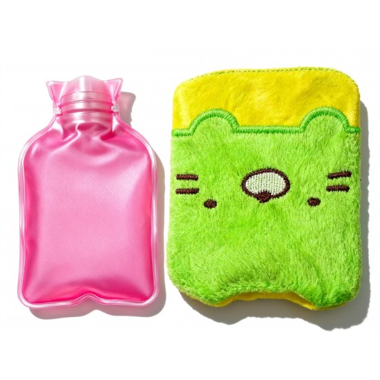 Green Kitty Hot Water Bag with Cover for Pain Relief & Warmth
