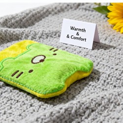 Green Kitty Hot Water Bag with Cover for Pain Relief & Warmth