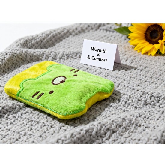 Green Kitty Hot Water Bag with Cover for Pain Relief & Warmth