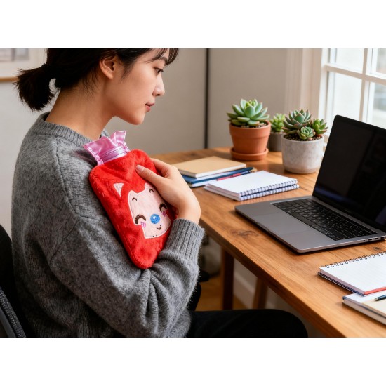 Pink Cat small Hot Water Bag with Cover for Pain Relief, Neck, Shoulder Pain and Hand, Feet Warmer, Menstrual Cramps.