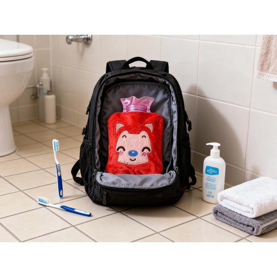 Pink Cat small Hot Water Bag with Cover for Pain Relief, Neck, Shoulder Pain and Hand, Feet Warmer, Menstrual Cramps.