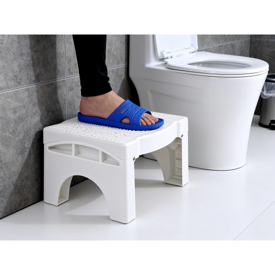 Plastic Non-Slip Folding Toilet Squat Stool - White Color