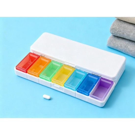 Weekly 7 Day Rainbow Color Pill Organizer Box