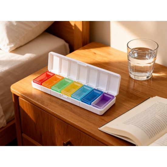 Weekly 7 Day Rainbow Color Pill Organizer Box