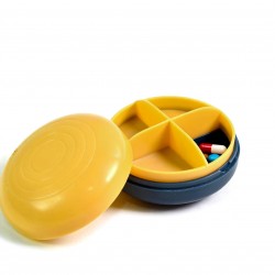 Portable Round Shape 4 Compartments Pill Box (1 Pc / With Color Box)