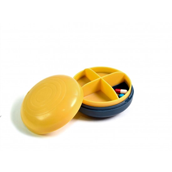 Portable Round Shape 4 Compartments Pill Box (1 Pc / With Color Box)