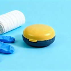 Portable Round Shape 4 Compartments Pill Box (1 Pc / With Color Box)