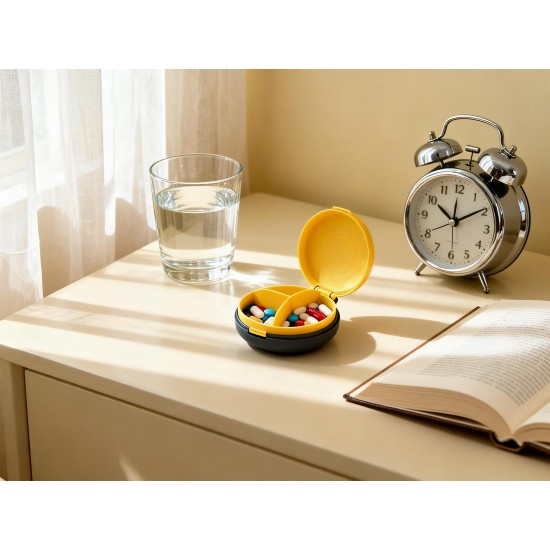 Portable Round Shape 4 Compartments Pill Box (1 Pc / With Color Box)