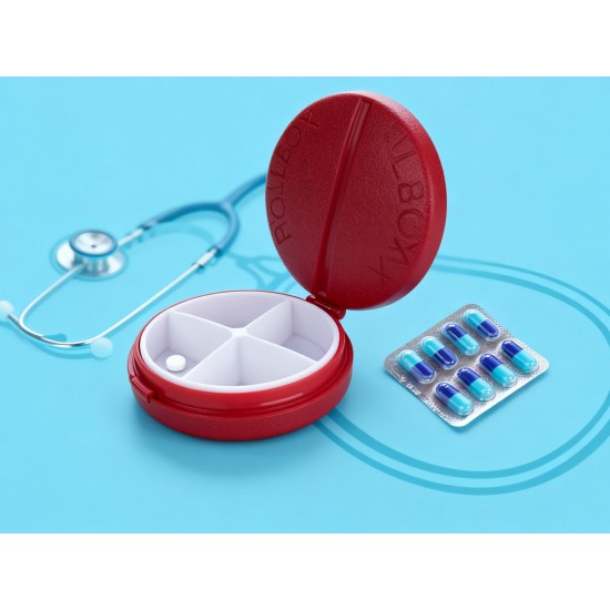 Portable Round Shape 4 Compartments Pill Box (1 Pc)