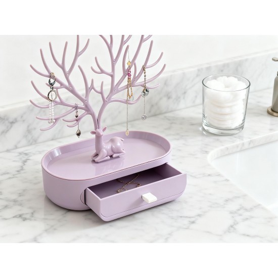 Plastic Jeweller Organizer Earring Holder and Necklace Rack With Drawer (1 Pc)