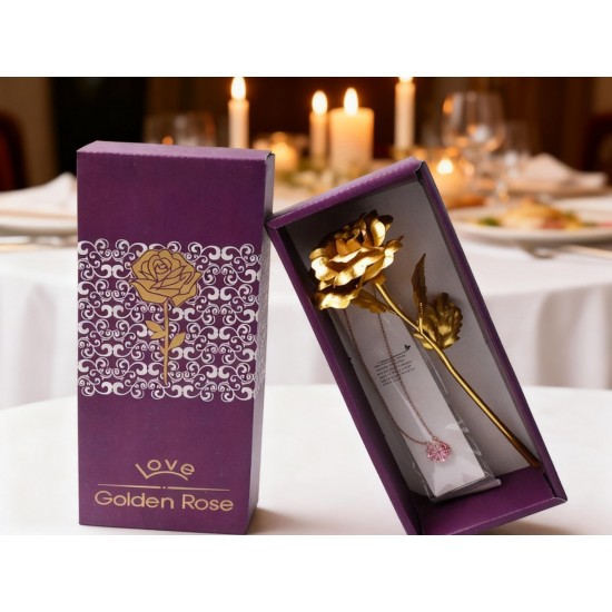 Golden Rose & Necklace Set Perfect Gift Set