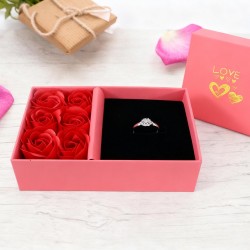 Jewellery Gift Box with Lids & Roses Packaging Box with 6 Roses (1 Set)