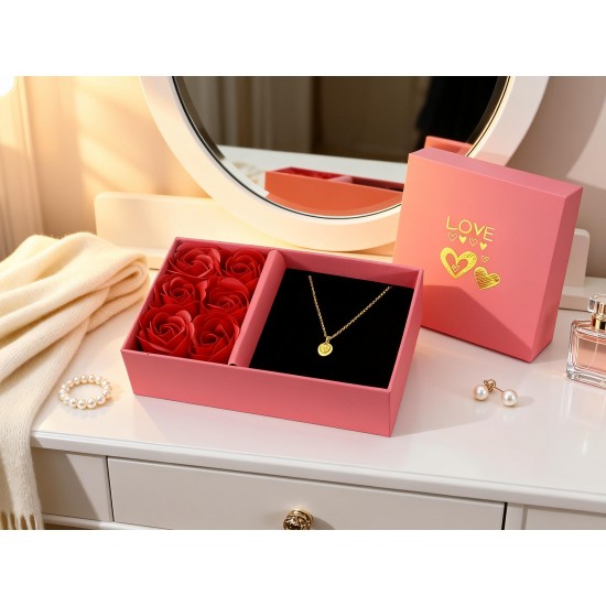 Jewellery Gift Box with Lids & Roses Packaging Box with 6 Roses (1 Set)