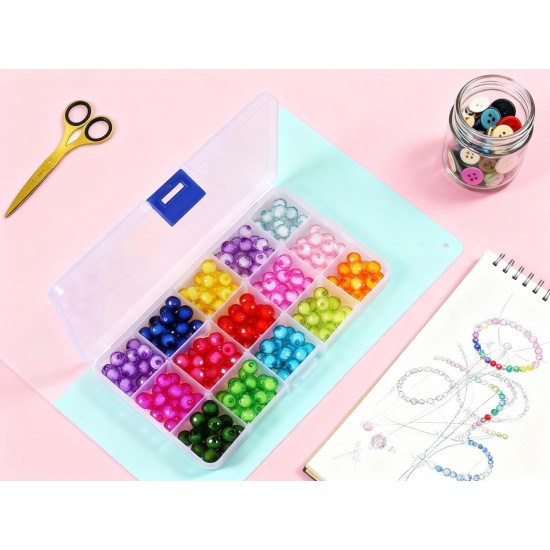 15-Grid Clear Plastic Jewelry Organizer Box with Dividers (1 Pc)