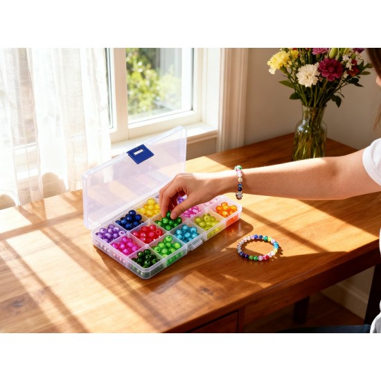 15-Grid Clear Plastic Jewelry Organizer Box with Dividers (1 Pc)