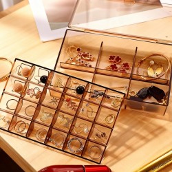 2 layer Acrylic Jewelry Storage Box Dustproof Earring Box, Storage Box Portable Nail Art Storage Case, 24-Grid Small and 6-Grid Big case Makeup Vanity Box (1 Pc / 30 Compartment)