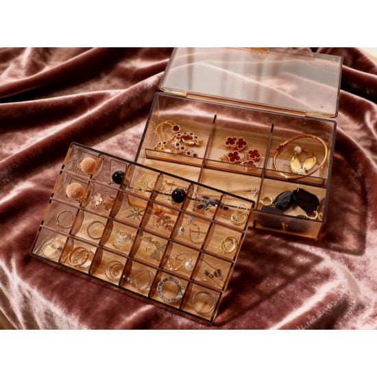 2 layer Acrylic Jewelry Storage Box Dustproof Earring Box, Storage Box Portable Nail Art Storage Case, 24-Grid Small and 6-Grid Big case Makeup Vanity Box (1 Pc / 30 Compartment)