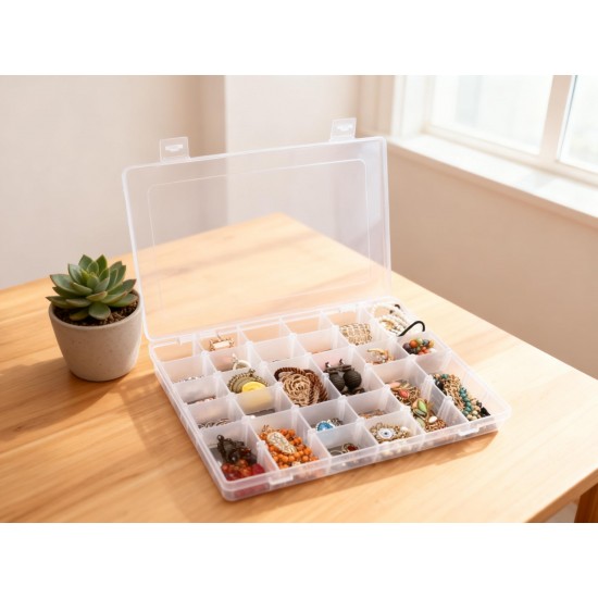 36 Grids Clear Plastic Organizer Jewelry Storage Box with Adjustable Dividers, Transparent Organizer Box (1pc)