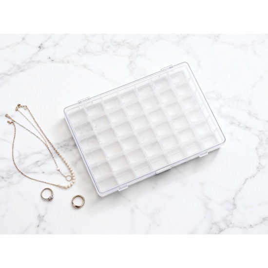 36 Grids Clear Plastic Organizer Jewelry Storage Box with Adjustable Dividers, Transparent Organizer Box (1pc)