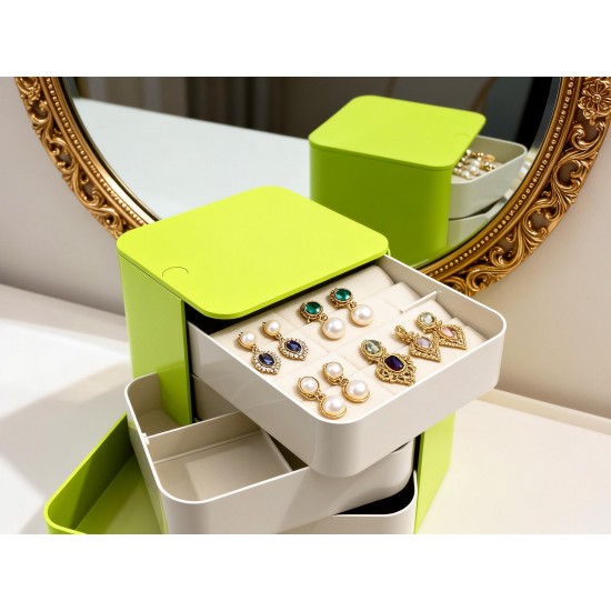 4 Layers Jewelry Box, 360 Degree Rotating Jewelry Box, Jewelry and Earring Organizer Box, Accessory Storage Box