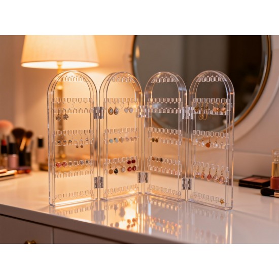 4 Folding Storage Hanger Acrylic Earring Screen Holder Display Stand Clear (1 Set)